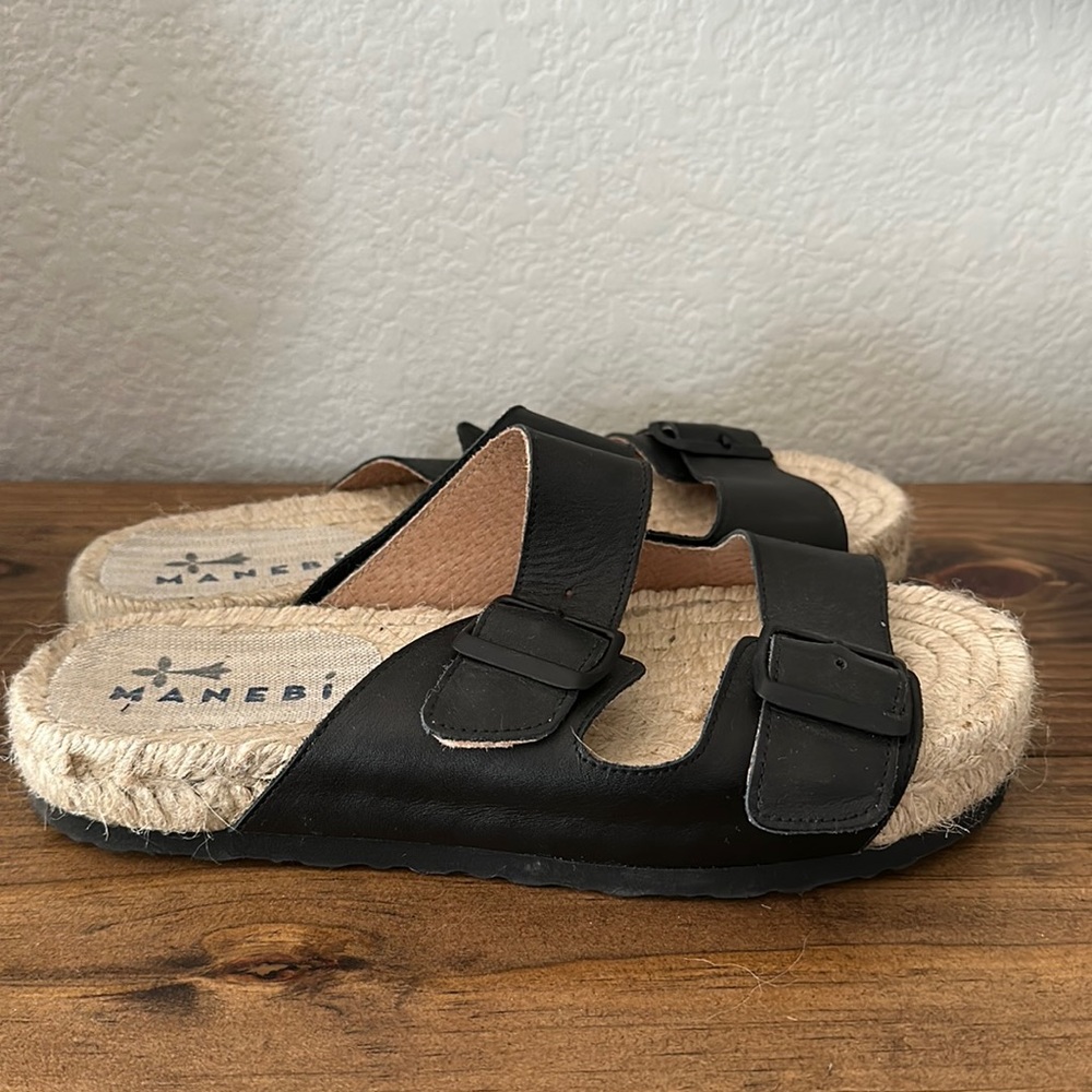 Manebi Espadrille Black Leather Sandals